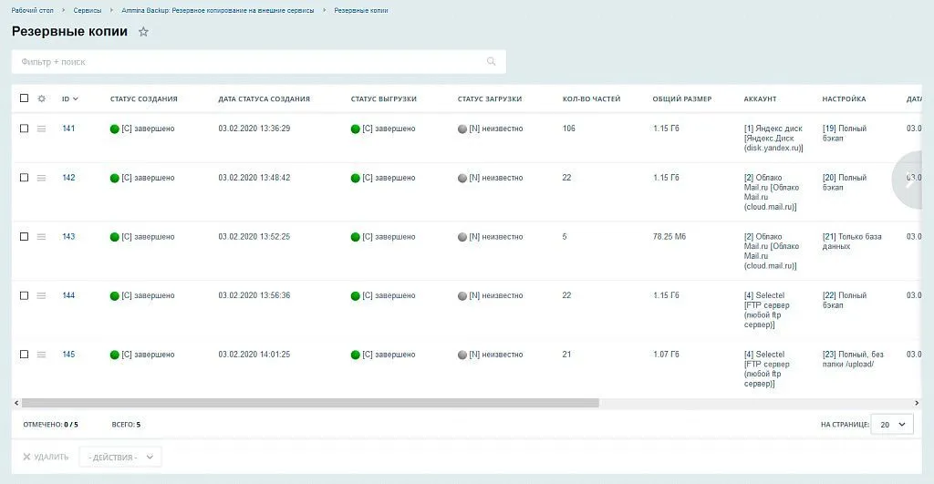Ammina Backup: Резервное копирование (бэкап на Яндекс диск, FTP, Dropbox, Mail.ru, SFTP)